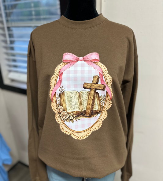 Framed Plaid Bible & Cross Sweatshirt