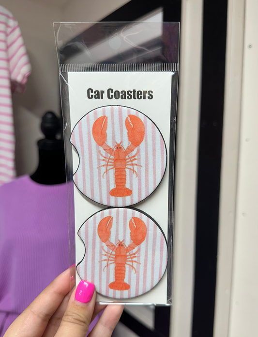Lobster & Pink Stripes Car Coasters