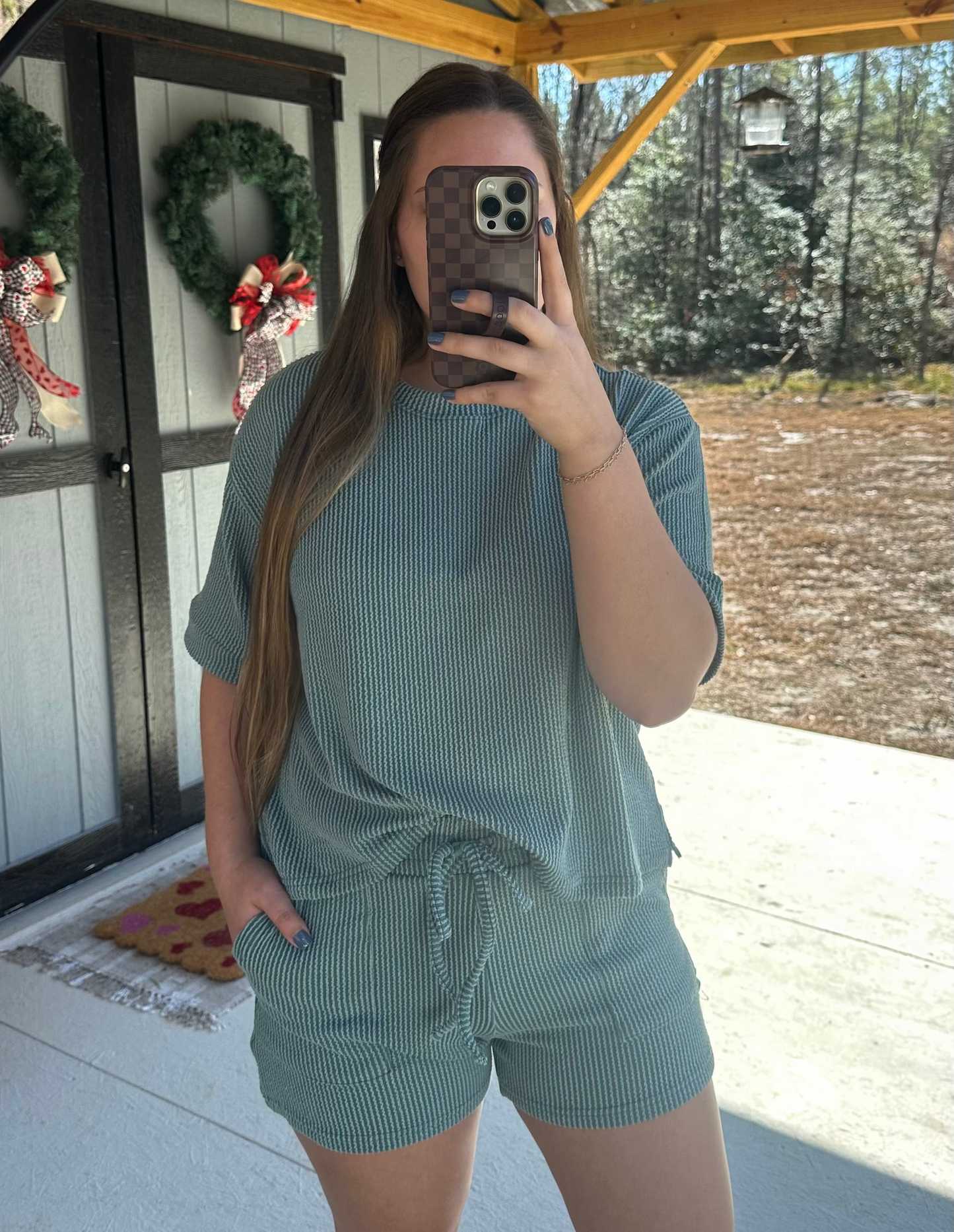 Jade Ribbed Short Sleeve Set