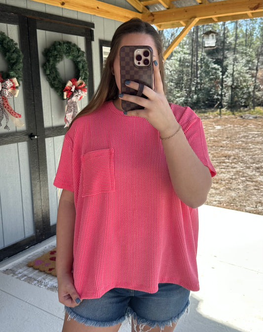 Salmon Ribbed Pocket Tee