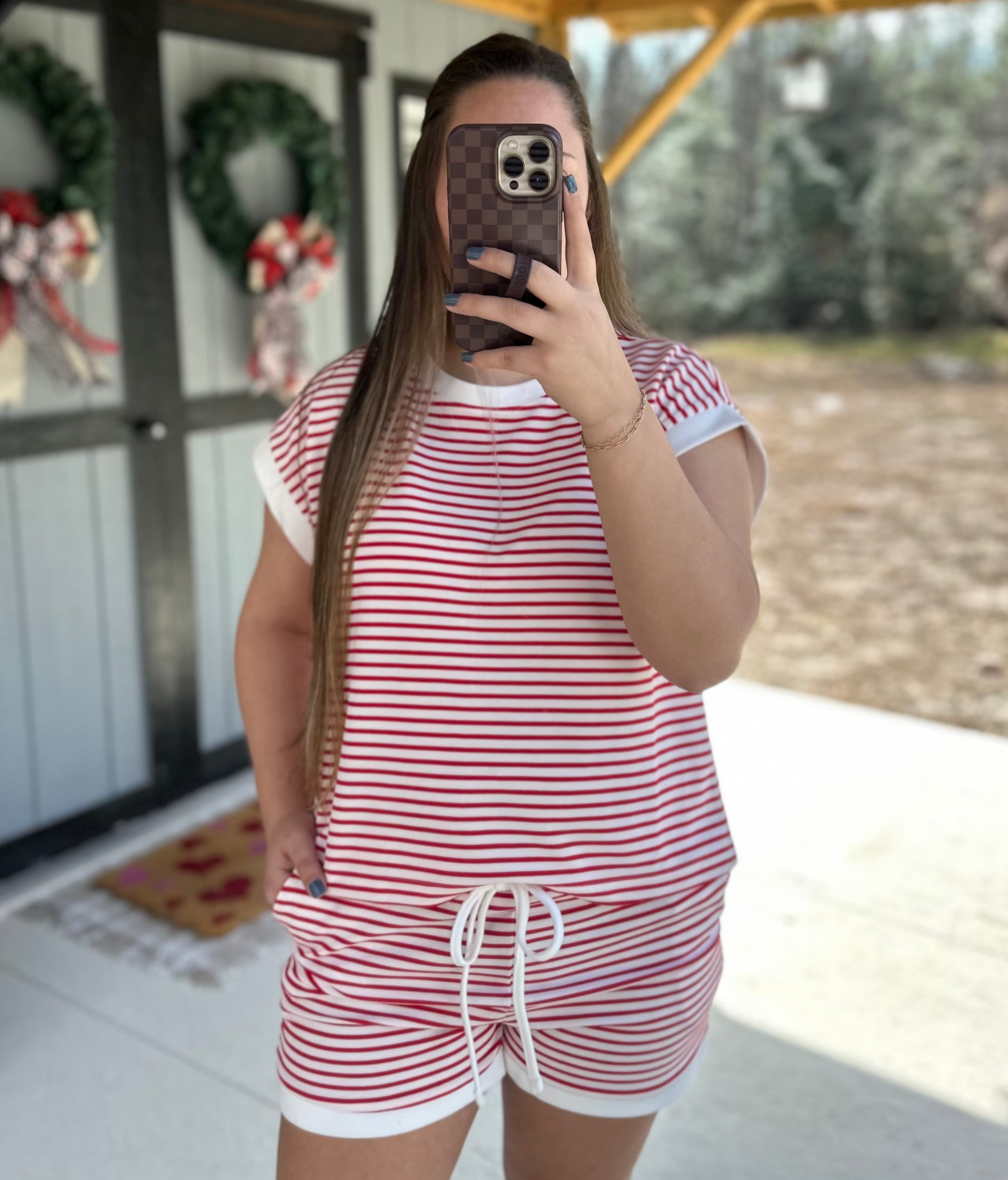 Red Striped Short Sleeve Set