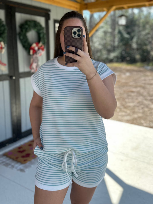 Mint Striped Short Sleeve Set