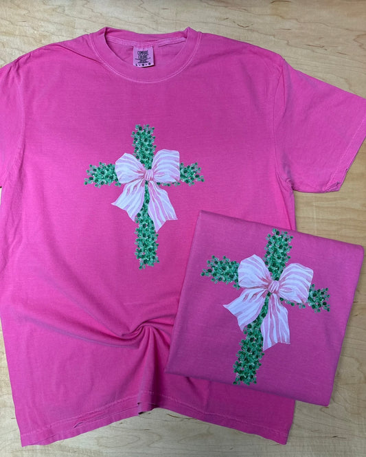 Floral Cross & Bow Short Sleeve