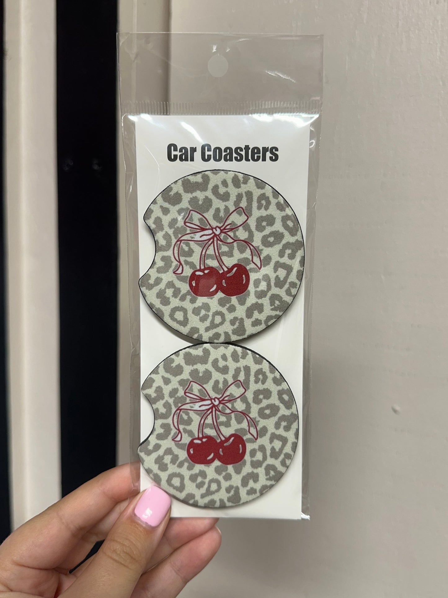 Leopard & Cherries Car Coasters