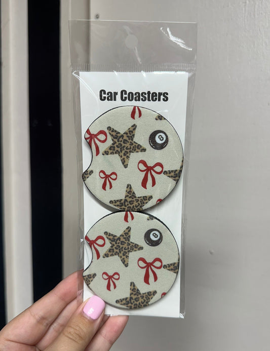 Leopard Stars & 8 Ball Car Coasters