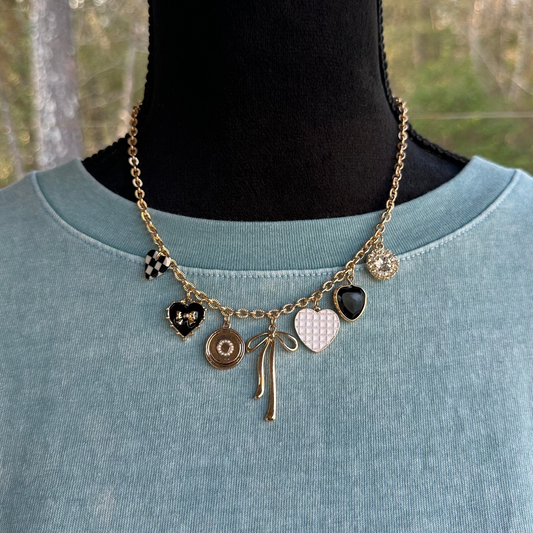 Bow & Checkered Charm Necklace