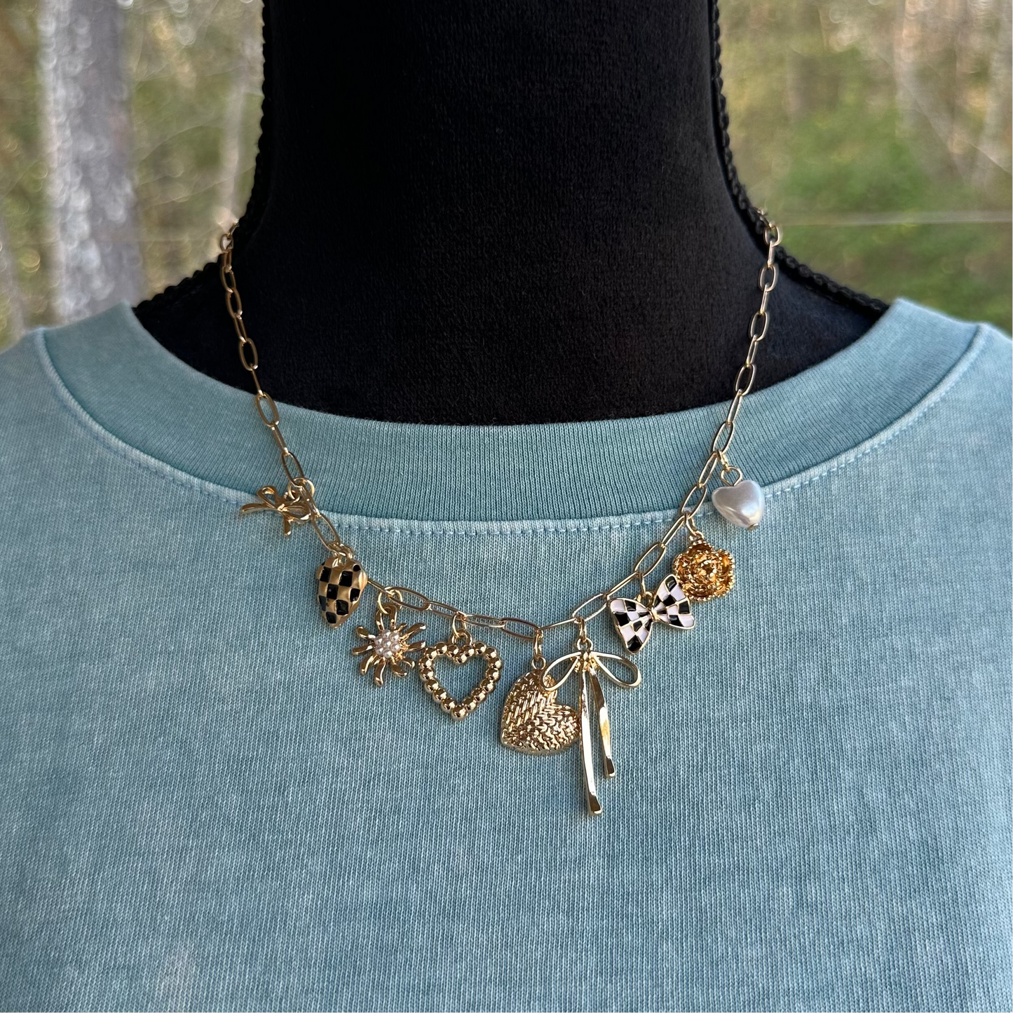 Bow & Heart Charm Necklace