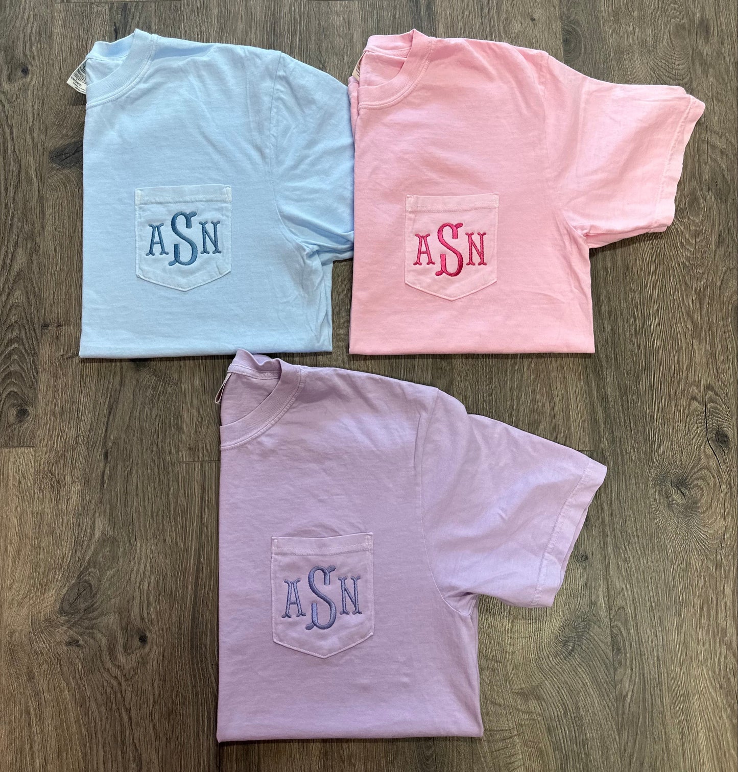 Embroidered Spring Monogram Pocket Tee-3 Color Options