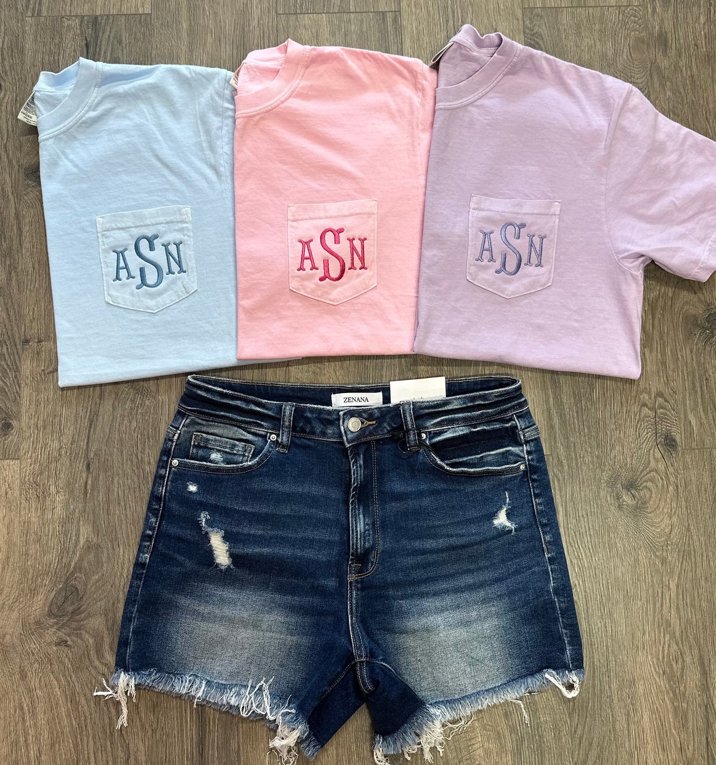 Embroidered Spring Monogram Pocket Tee-3 Color Options