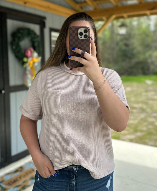 Ash Mocha Ribbed Pocket Tee