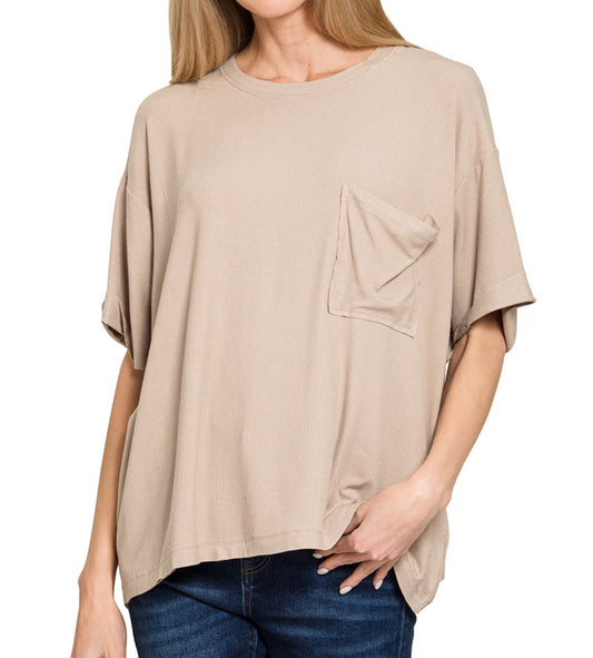 Zenana Oversized Ribbed Short Sleeve