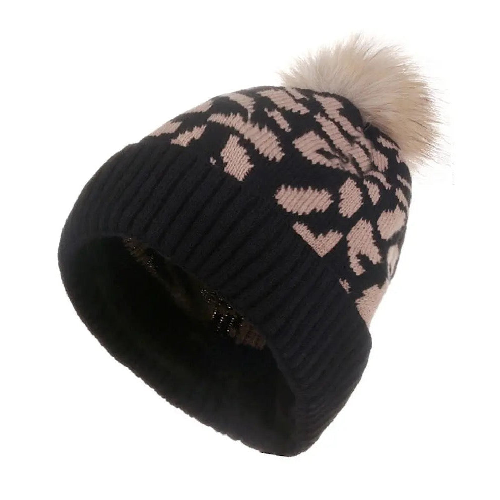 Leopard Pom Pom Beanie