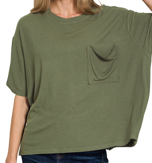 Zenana Oversized Ribbed Short Sleeve