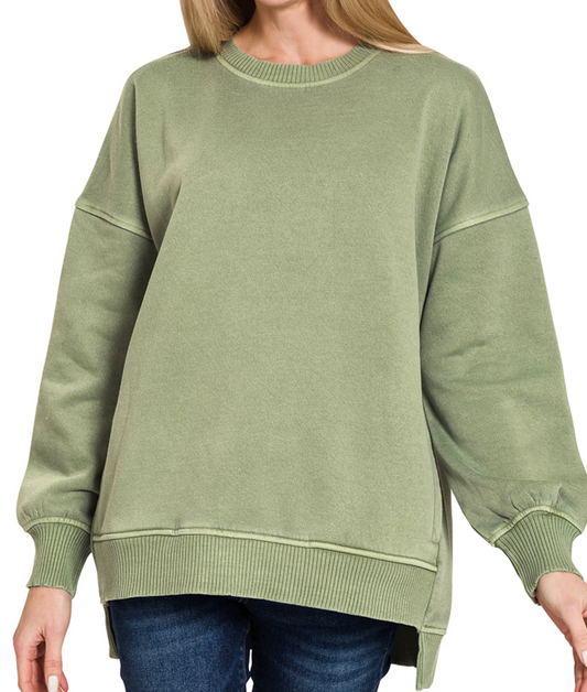 Zenana Fleece High-Low Pocket Pullover