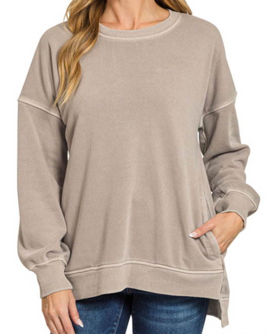 Zenana Fleece High-Low Pocket Pullover