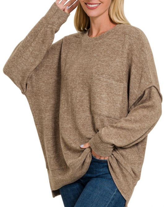 Zenana Drop Shoulder Oversized Sweater-Mocha