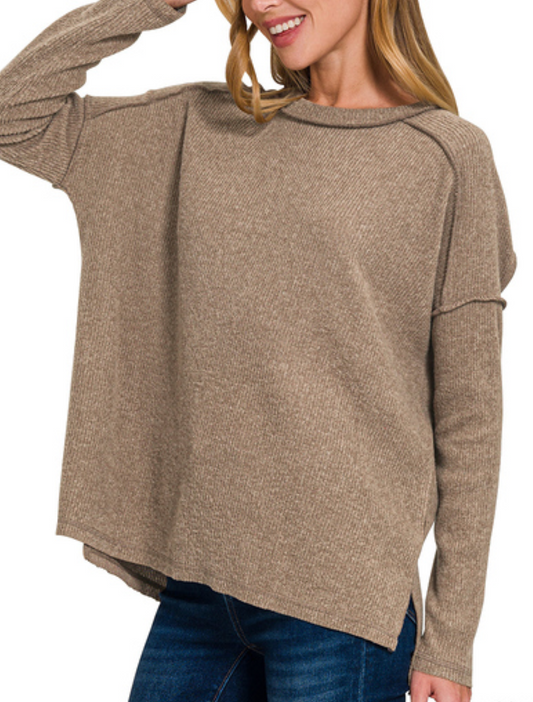 Zenana Ribbed High-Low Sweater
