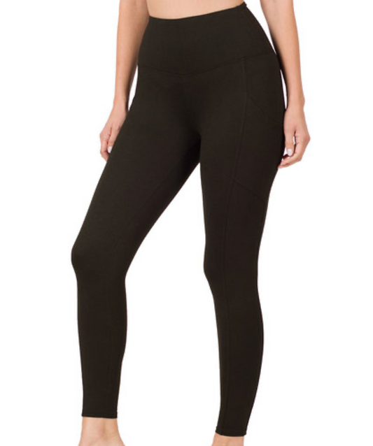 Zenana Side Pocket Wide Waistband Leggings