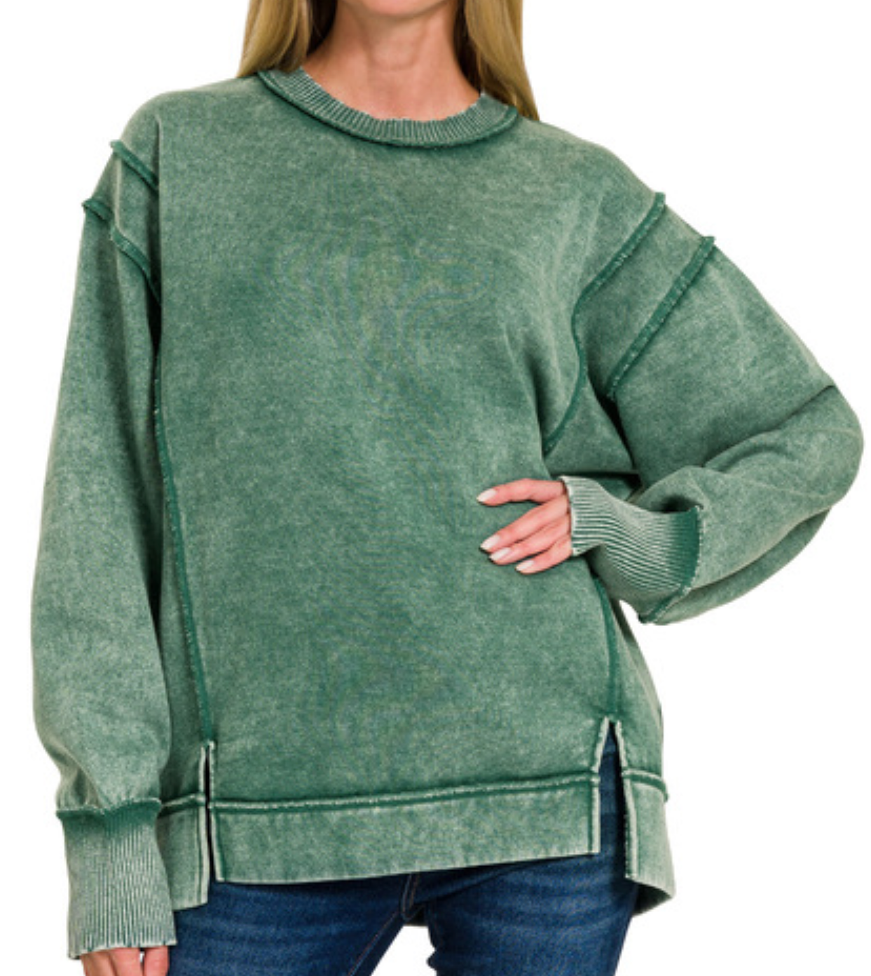 Zenana Acid Wash Exposed Seam Sweatshirt